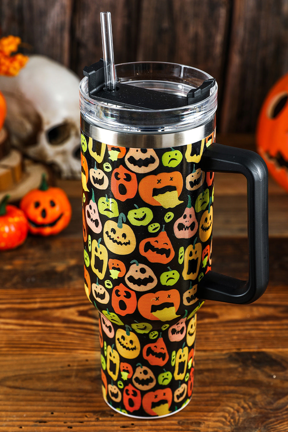 Black Halloween Pumpkins 40oz Stainless Steel Thermos Cup Tumblers JT's Designer Fashion