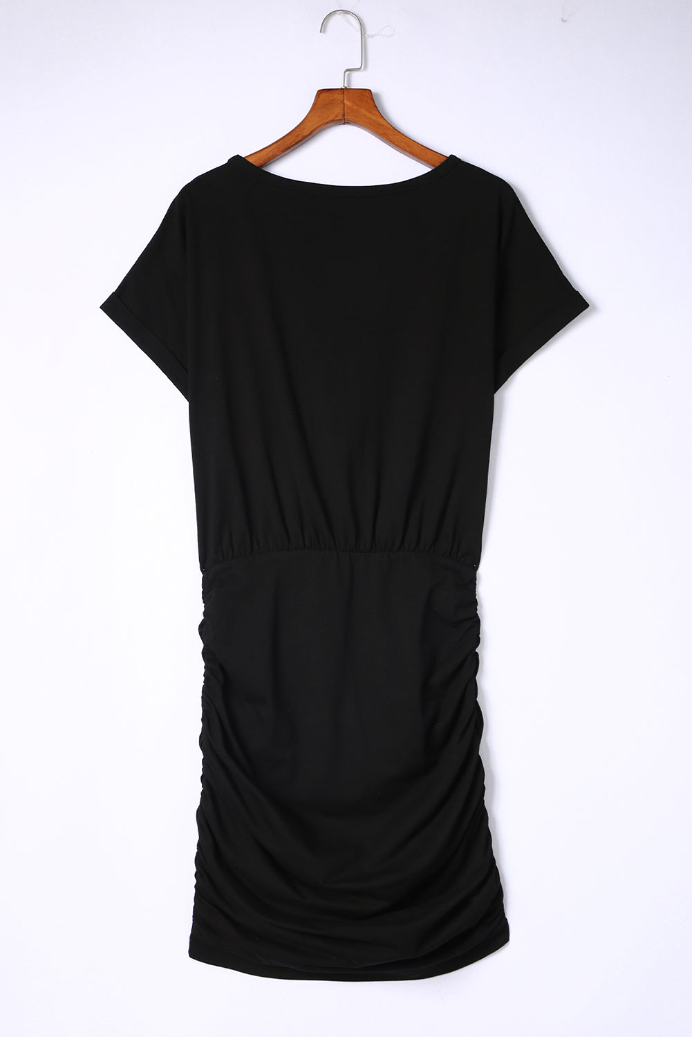 Black Chest Pocket Loose T-shirt Ruched Bodycon Mini Dress Mini Dresses JT's Designer Fashion