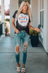 Black Family Matching USA Letter Flag Print Color Block Top Family T-shirts JT's Designer Fashion