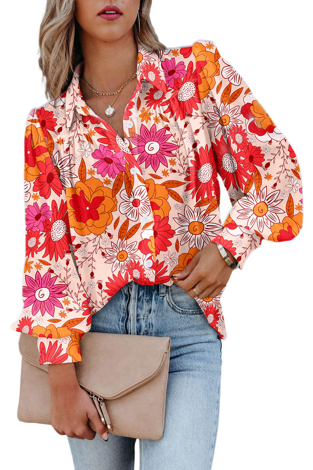 Multicolor Floral Print Bubble Sleeve Shirt Tops & Tees JT's Designer Fashion