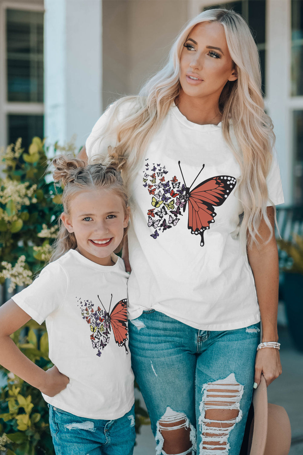 White Family Matching Butterfly Graphic Print Short Sleeve Girl's T Shirt Family T-shirts JT's Designer Fashion