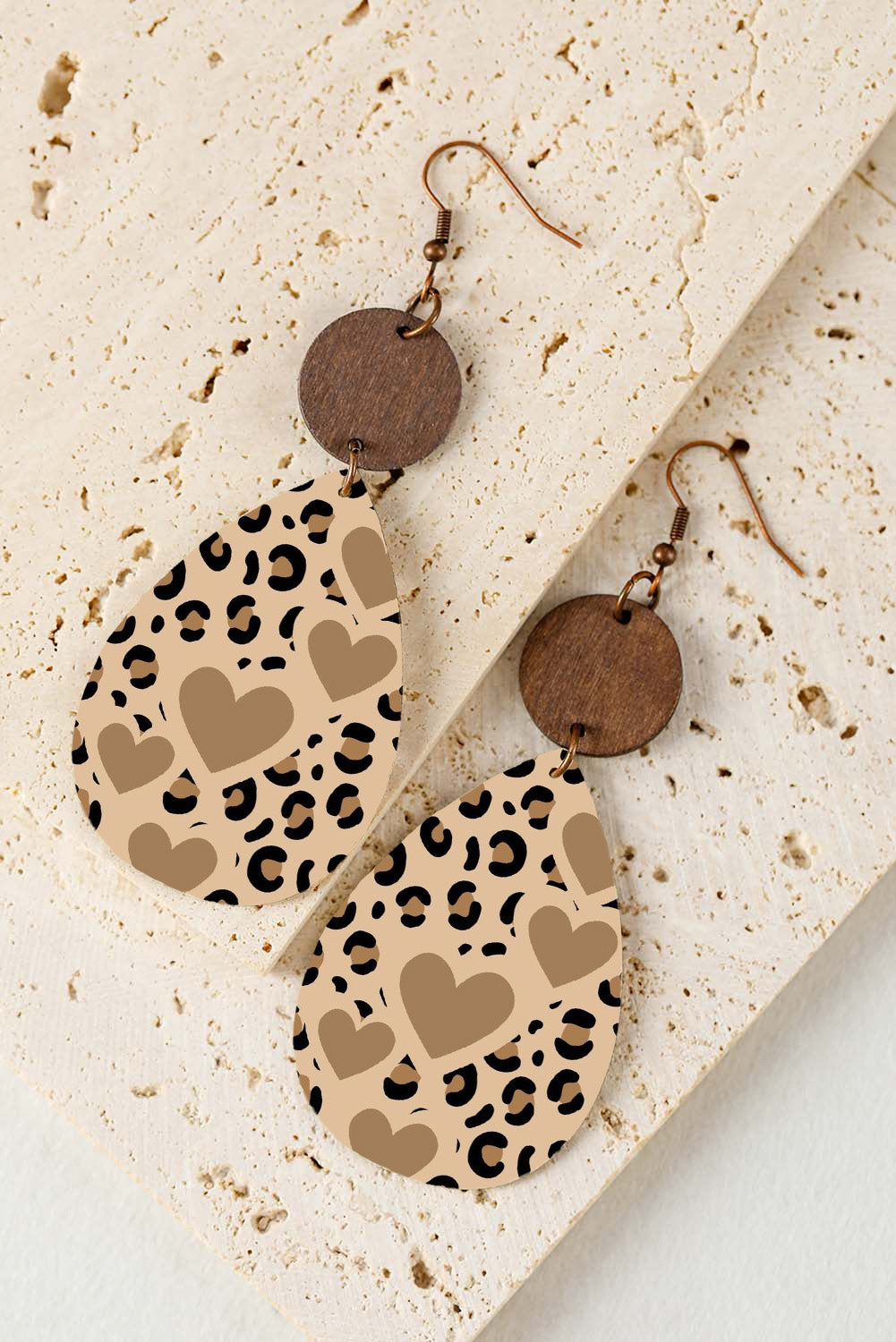 Heart Shape Leopard Print Drop Earrings Jewelry JT's Designer Fashion