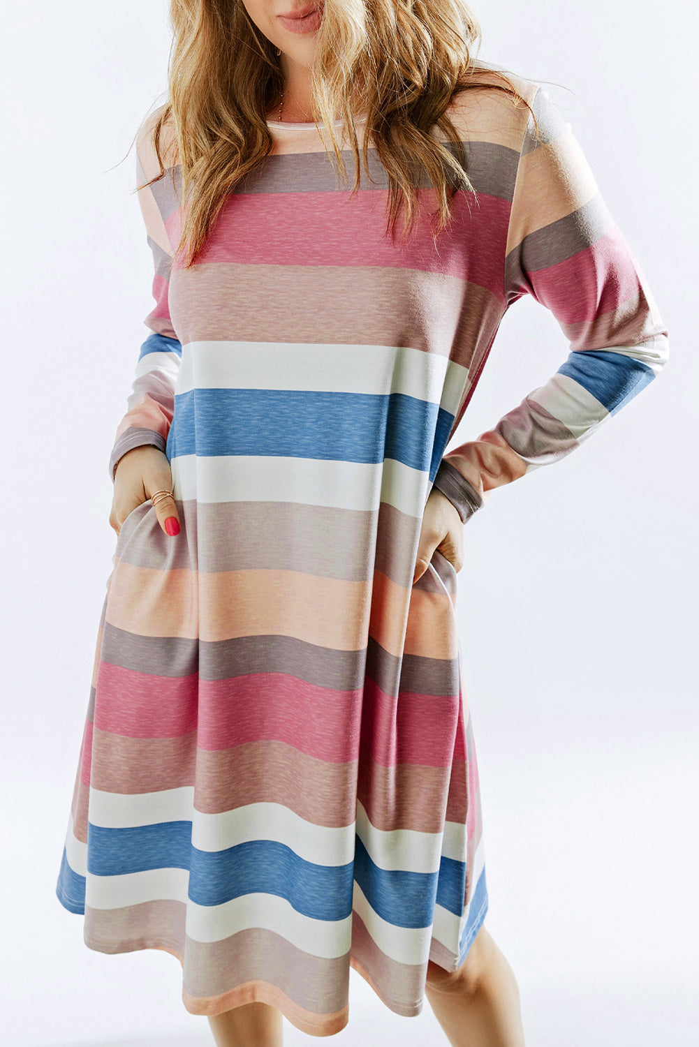 Rainbow Long Sleeve Stripes Mini Dress Mini Dresses JT's Designer Fashion