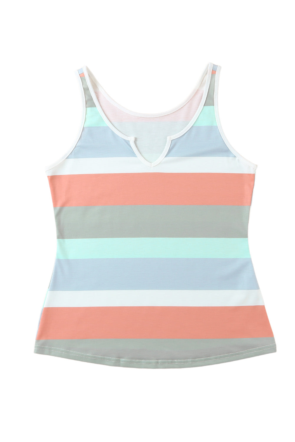 Green Striped Color Block Notched Neck Tank Top Tank Tops JT's Designer Fashion