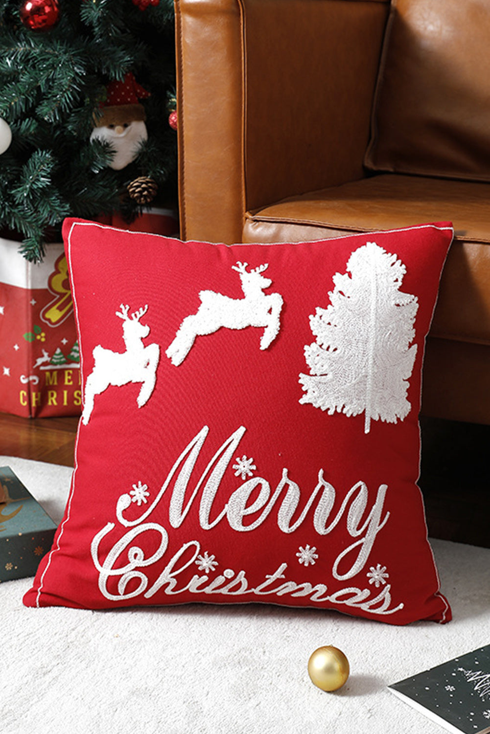 Red Clay Merry Christmas Flake Double Side Graphic Sofa Pillow Other Accessories JT's Designer Fashion