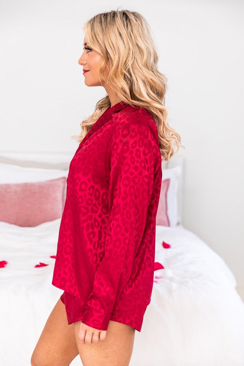 Red Leopard Print Long Sleeve Satin Plus Size Sleepwear Plus Size JT's Designer Fashion