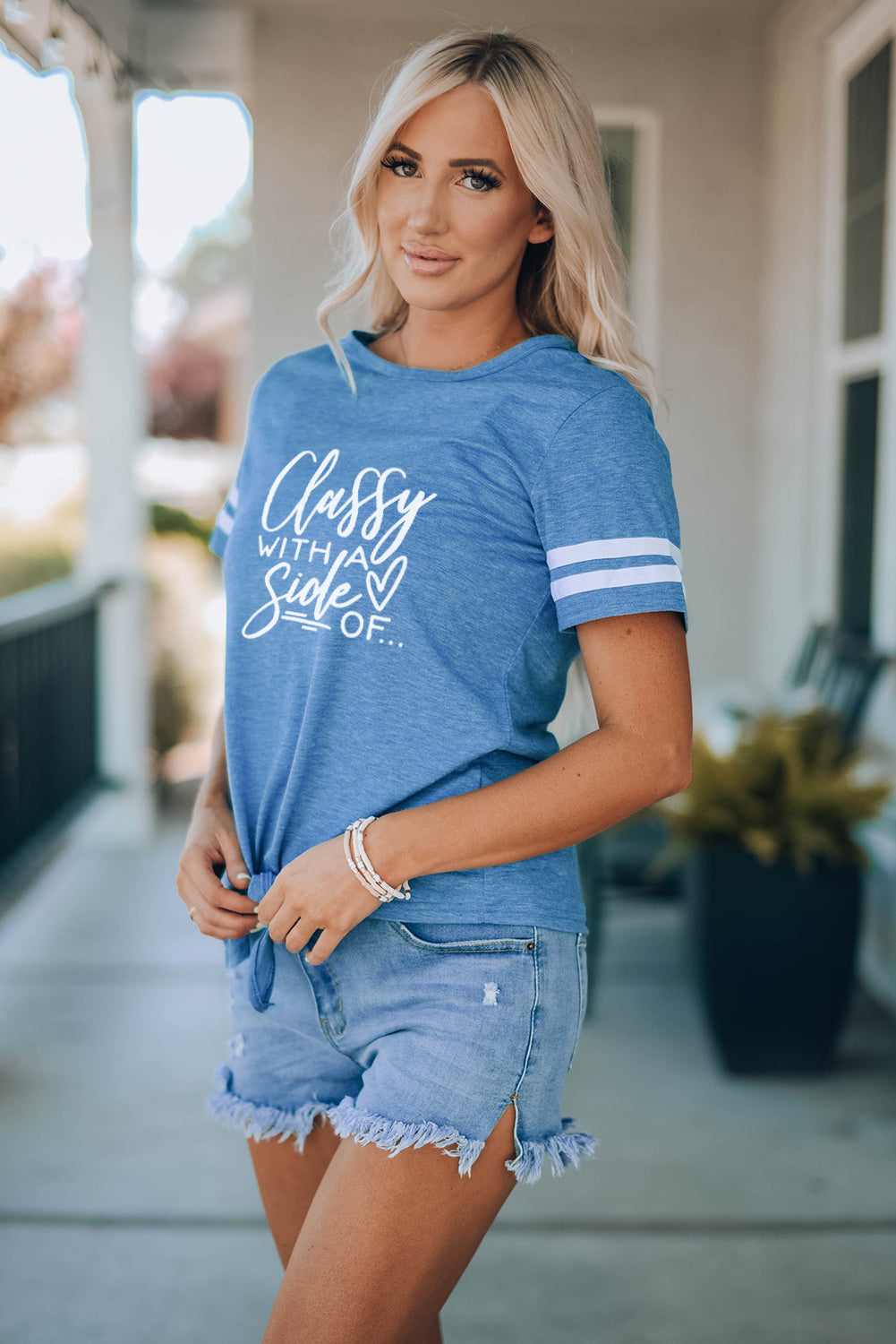 Blue Family Matching Letter Printed Tie Knot Short Sleeve Top Family T-shirts JT's Designer Fashion