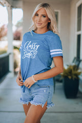Blue Family Matching Letter Printed Tie Knot Short Sleeve Top Family T-shirts JT's Designer Fashion