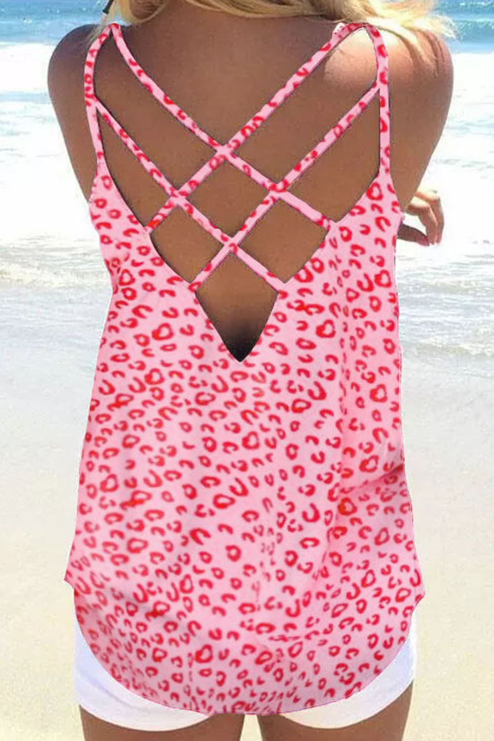 Leopard Strappy Back Detail Loose Tank Top Leopard 100%Polyester Tank Tops JT's Designer Fashion