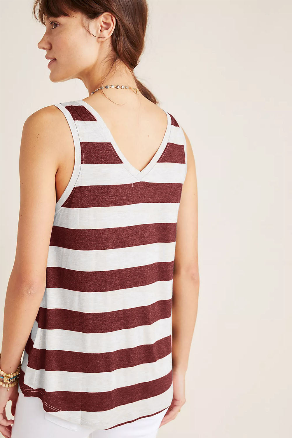 Red Striped V Neck Tank Top Tank Tops JT's Designer Fashion