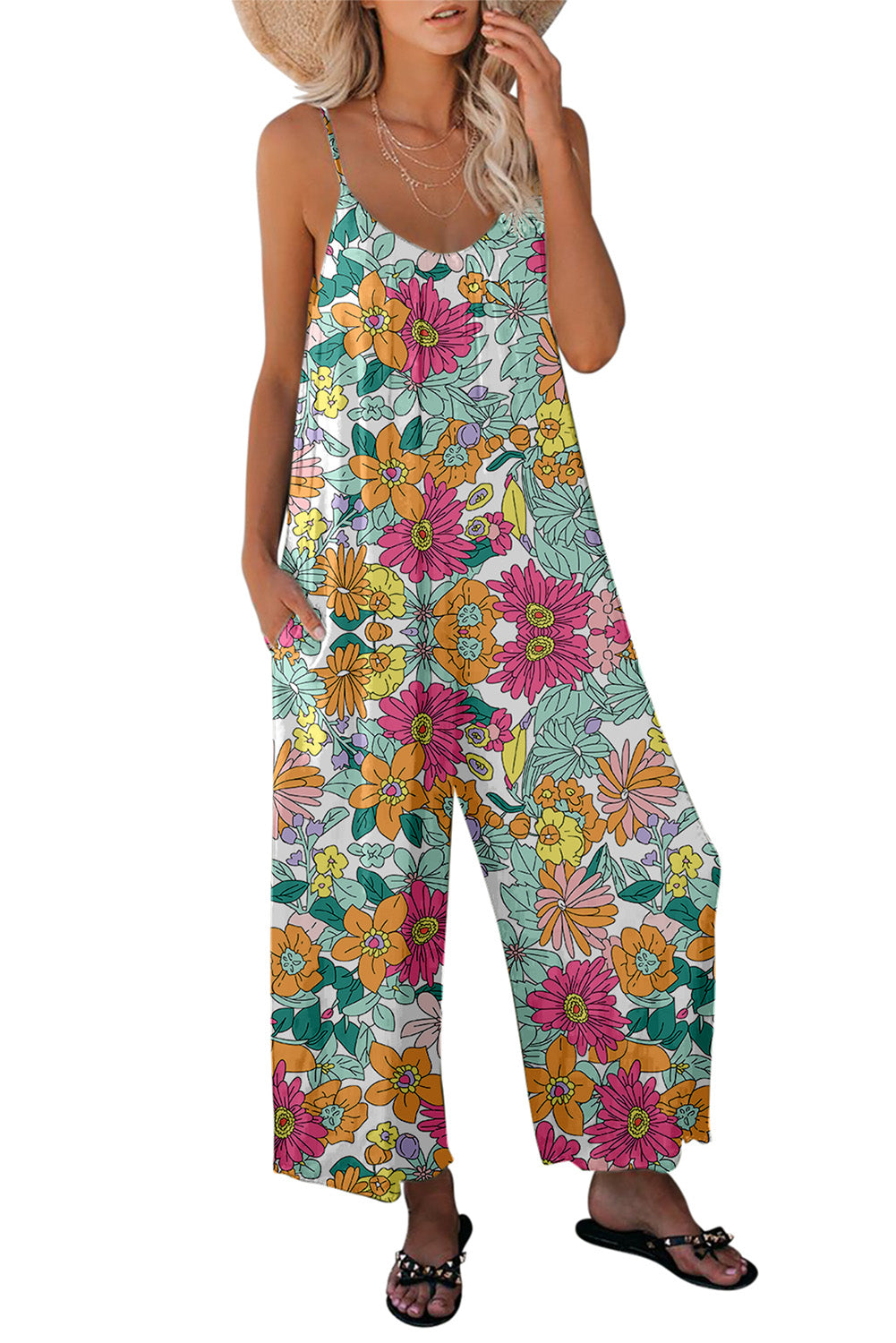 Floral Print Spaghetti Strap Wide Leg jumpsuit Jumpsuits & Rompers JT's Designer Fashion