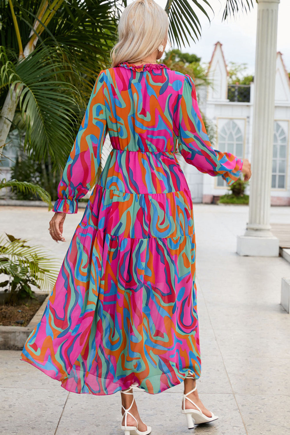 Multicolour Camo Print Frilled V Neck Plus Size Maxi Dress Plus Size JT's Designer Fashion