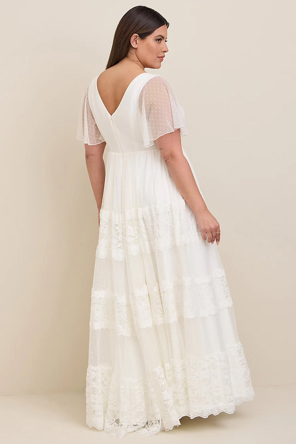 White Plus Size Lace A-line Boho Wedding Dress Plus Size Dresses JT's Designer Fashion