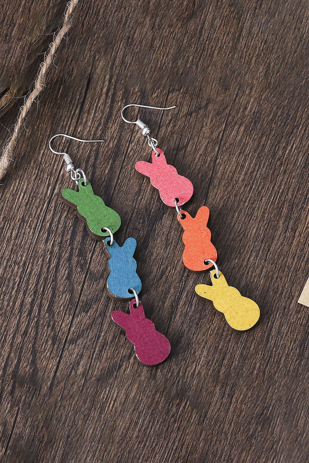 Multicolor Double-side Bunny Pastel Dangle Wood Earrings Jewelry JT's Designer Fashion