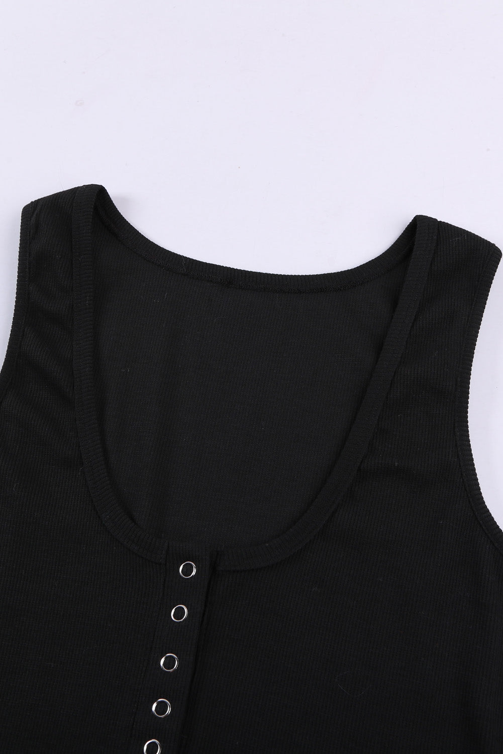 Black Sleeveless Scoop Neck Button Tank Top Tank Tops JT's Designer Fashion