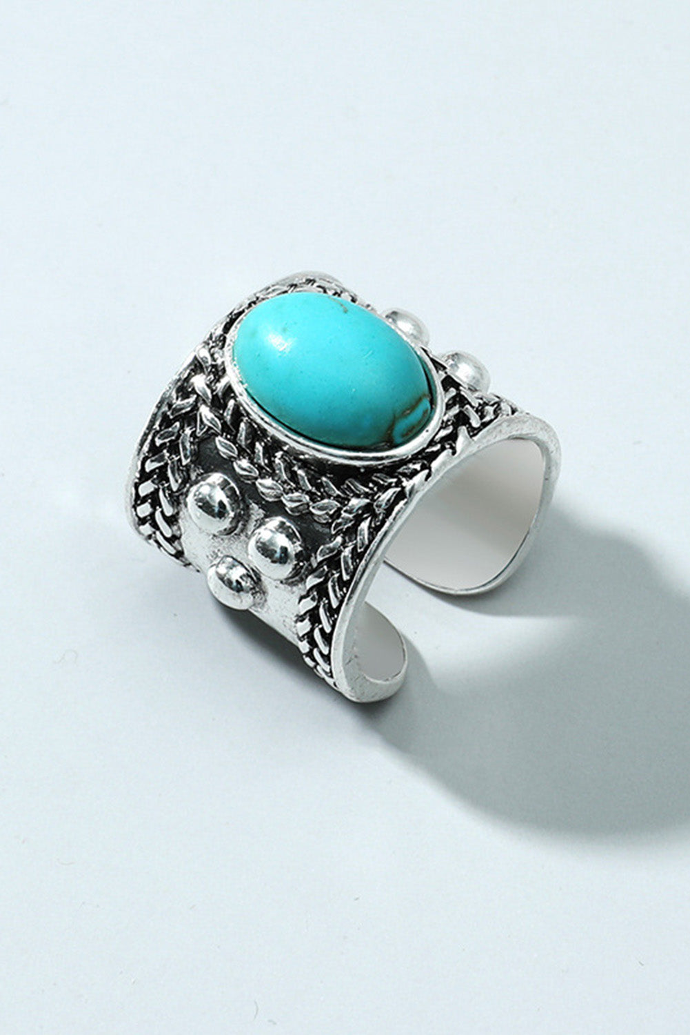 Silver Vintage Turquoise Gem Open Ring Jewelry JT's Designer Fashion