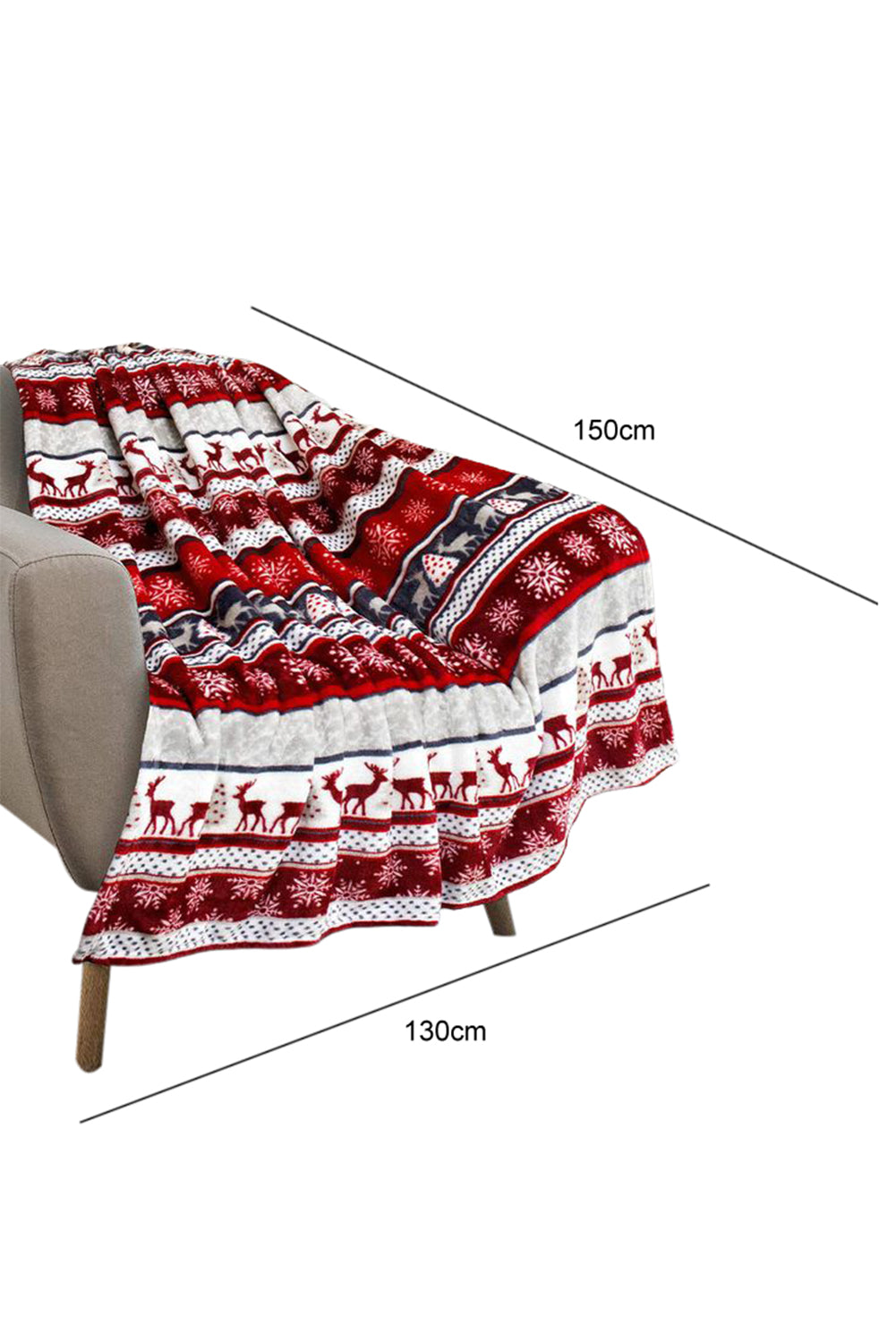 Red Christmas Elk Print Reversible Sherpa Fleece Blanket 130*150cm Other Accessories JT's Designer Fashion