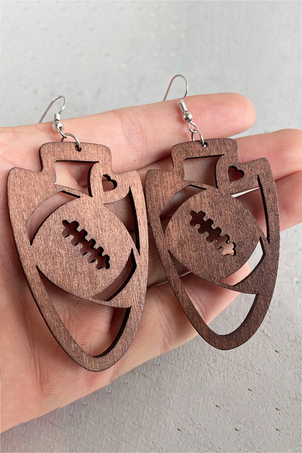 Coffee Rugby Carving Wooden Pendant Earrings Jewelry JT's Designer Fashion