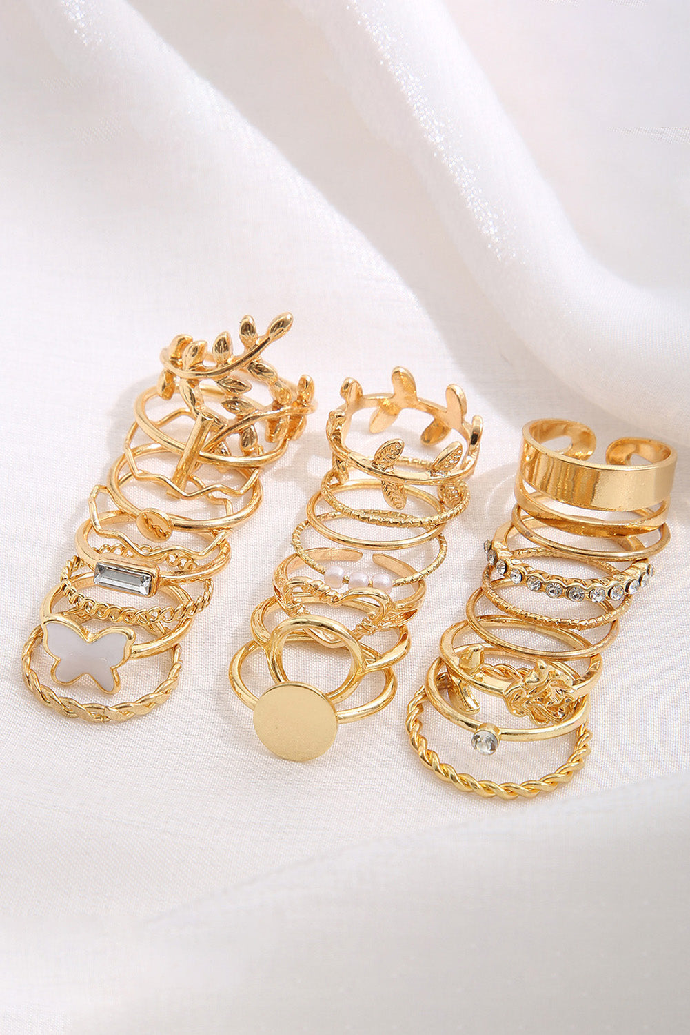 Gold Butterfly Vines Hollowed Heart Geometric 24-piece Ring set Jewelry JT's Designer Fashion