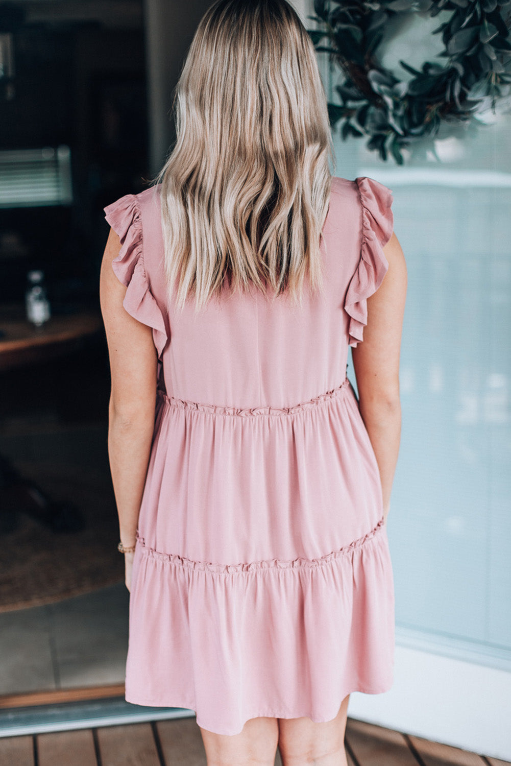 Pink Ruffle Trim Sleeveless A-line Mini Dress Mini Dresses JT's Designer Fashion