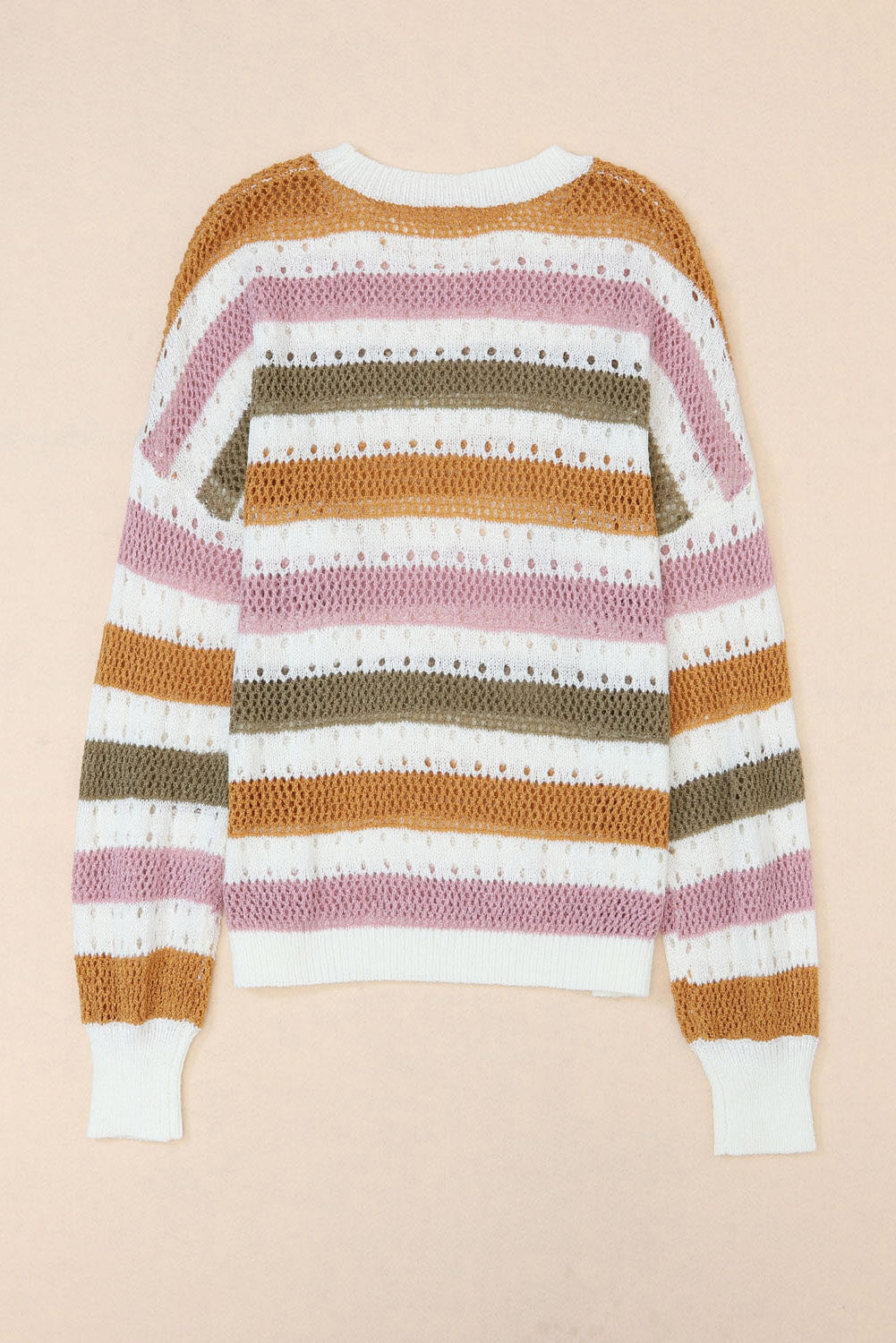 Multicolor Plus Size Striped Hollowed Knitted Loose Sweater Plus Size JT's Designer Fashion