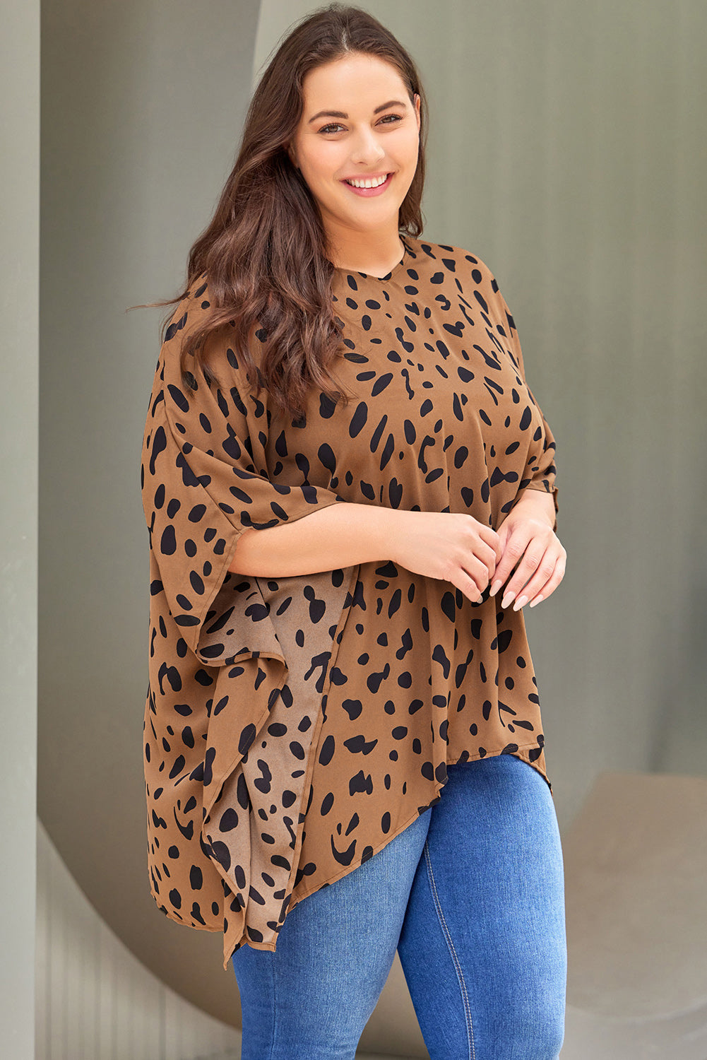 Plus Size Animal Print Handkerchief Hem Blouse Plus Size Tops JT's Designer Fashion