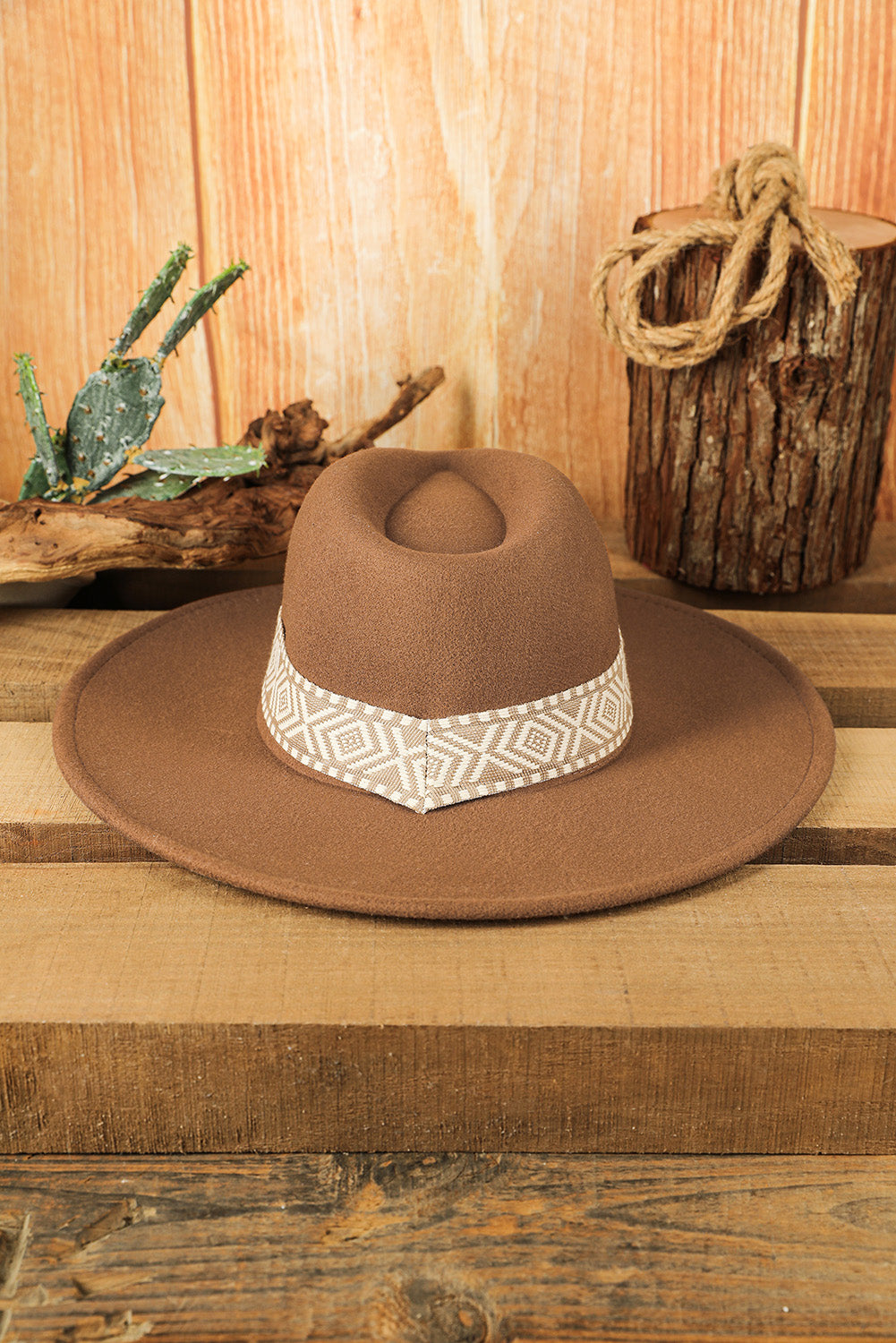 Brown Aztec Embroidery Retro Flat Fedora Hat Hats & Caps JT's Designer Fashion