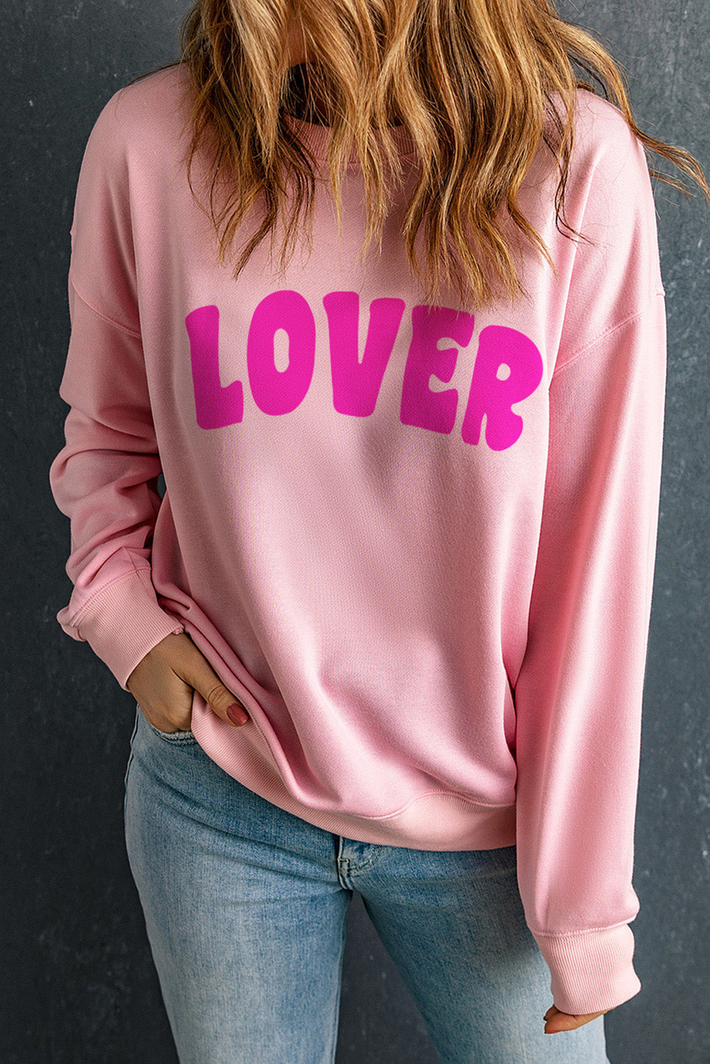 Pink LOVER Printed Valentines Casual Sweatshirt Graphic Sweatshirts JT's Designer Fashion