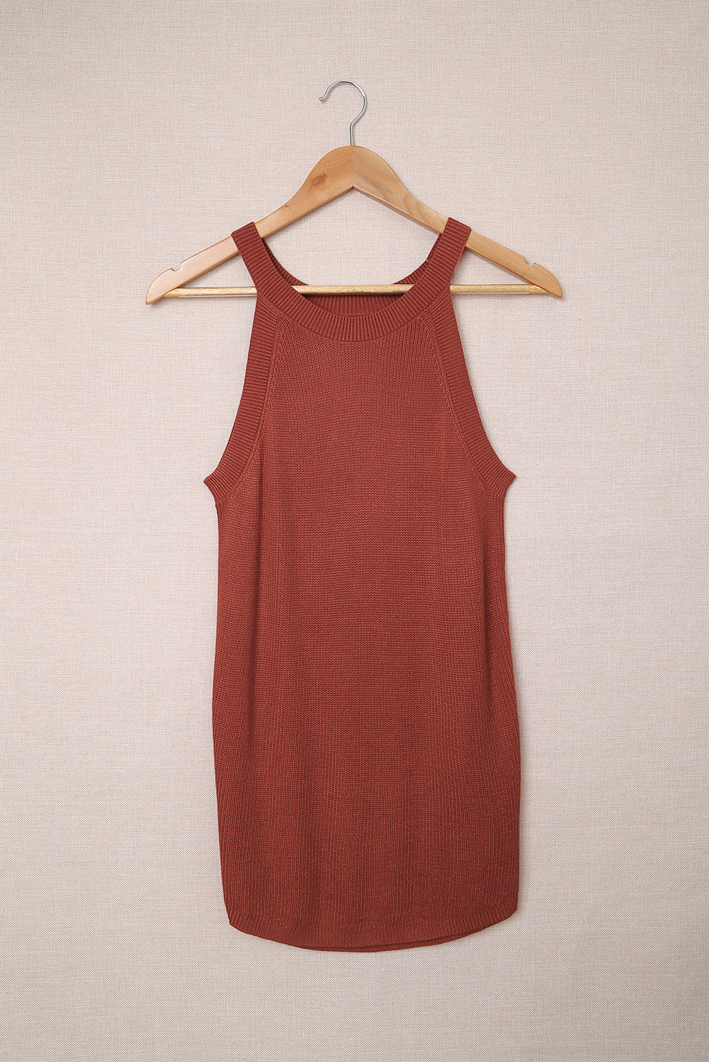 Fiery Red Solid Ribbed Knit Slim-fit Tank Tank Tops JT's Designer Fashion