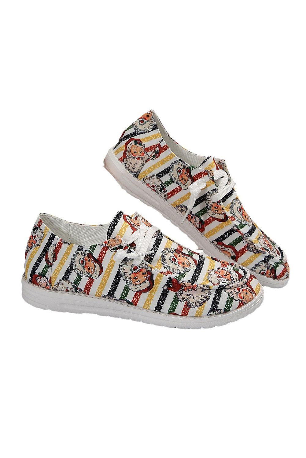 White Santa Claus Striped Print Slip On Shoes Women's Shoes JT's Designer Fashion