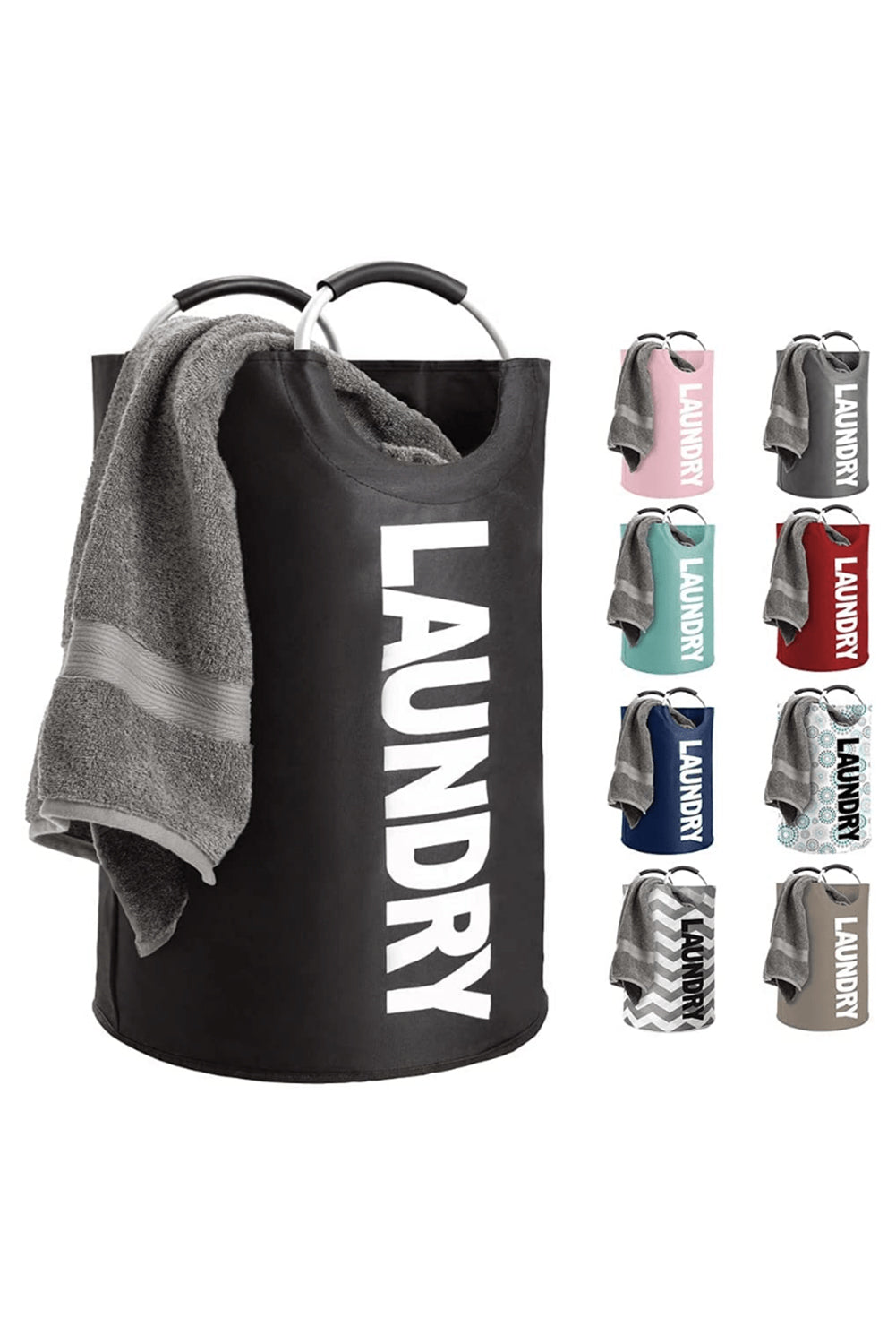 Black Metal Handle Collapsible Laundry Hamper Bag Other Accessories JT's Designer Fashion