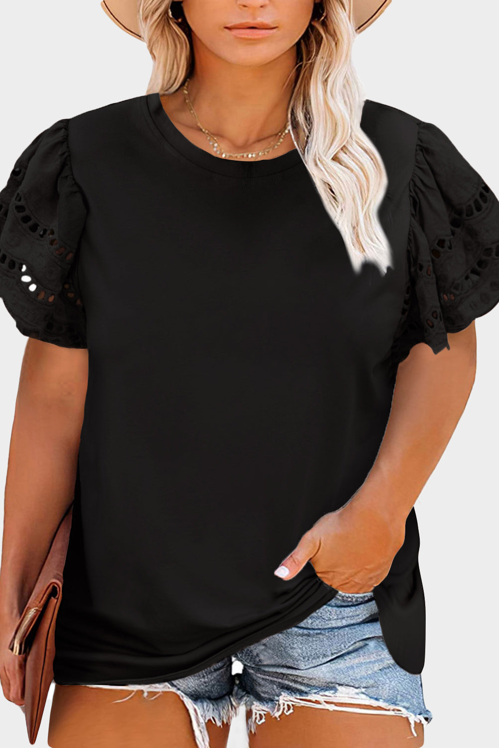 Black Plus Size Flutter Sleeve Top Plus Size Tops JT's Designer Fashion