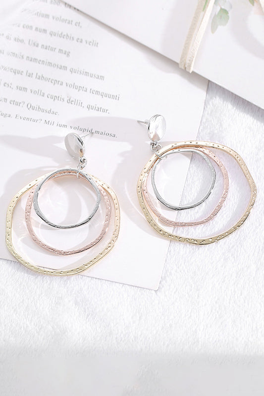 Silver 3-color Concentric Rings Dangle Earrings Jewelry JT's Designer Fashion