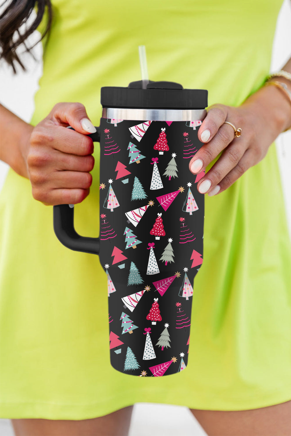 Black Cartoon Christmas Tree Printed Thermos Cup Tumblers JT's Designer Fashion