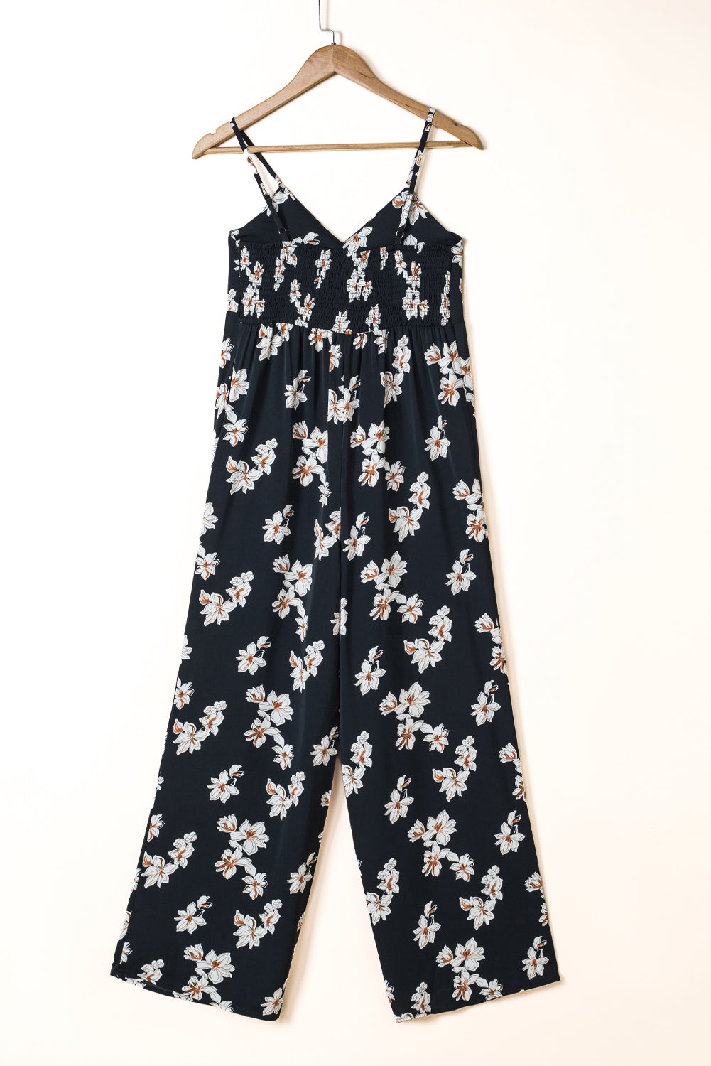 Black Tie Decor V Neck Floral Wide Leg Jumpsuit Jumpsuits & Rompers JT's Designer Fashion