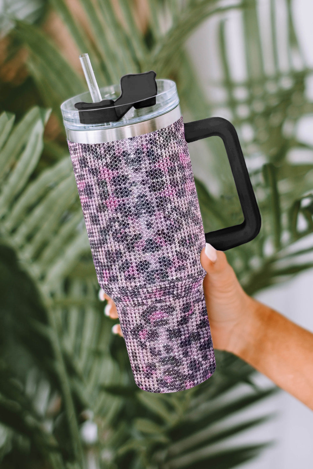 Purple Leopard Sparkle Rhinestone Stainless Steel Insulated Cup Tumblers JT's Designer Fashion