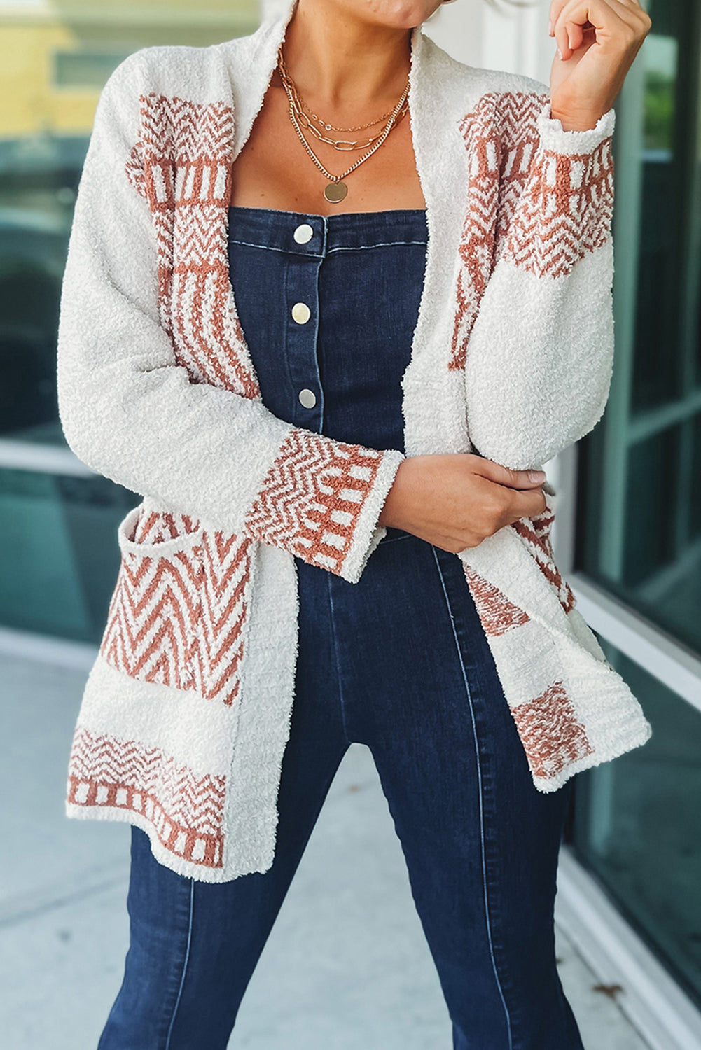 Bright White Western Aztec Belted Cardigan Pre Order Sweaters & Cardigans JT's Designer Fashion