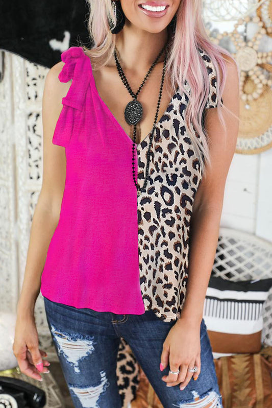 Rose Leopard Patchwork Tie Strap Tank Top Tops & Tees JT's Designer Fashion