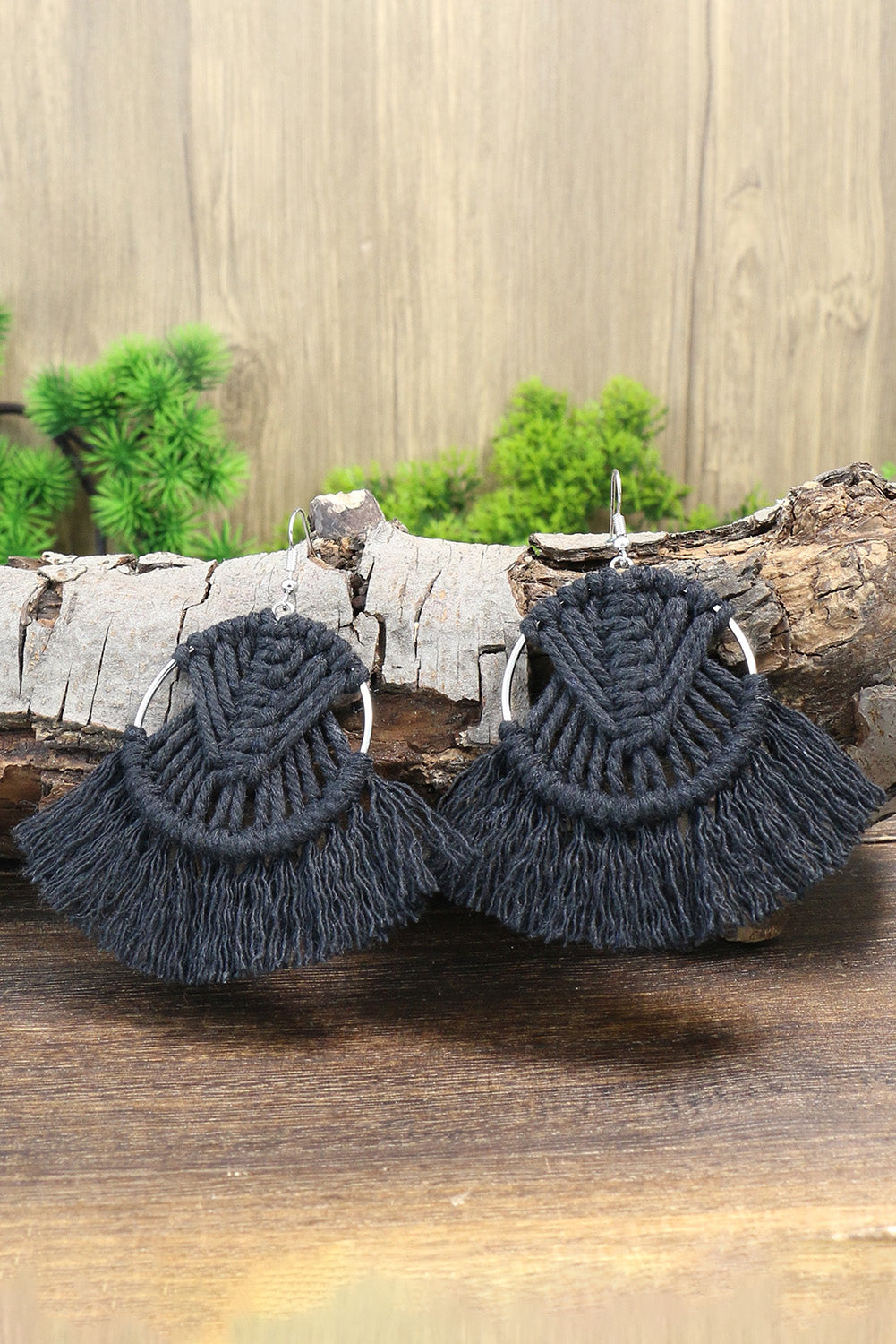 Black Crochet Tassel Fan-shaped Drop Earrings Jewelry JT's Designer Fashion