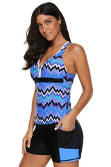 Blue Tone Multicolor Two Pieces Tankini Set Tankinis JT's Designer Fashion