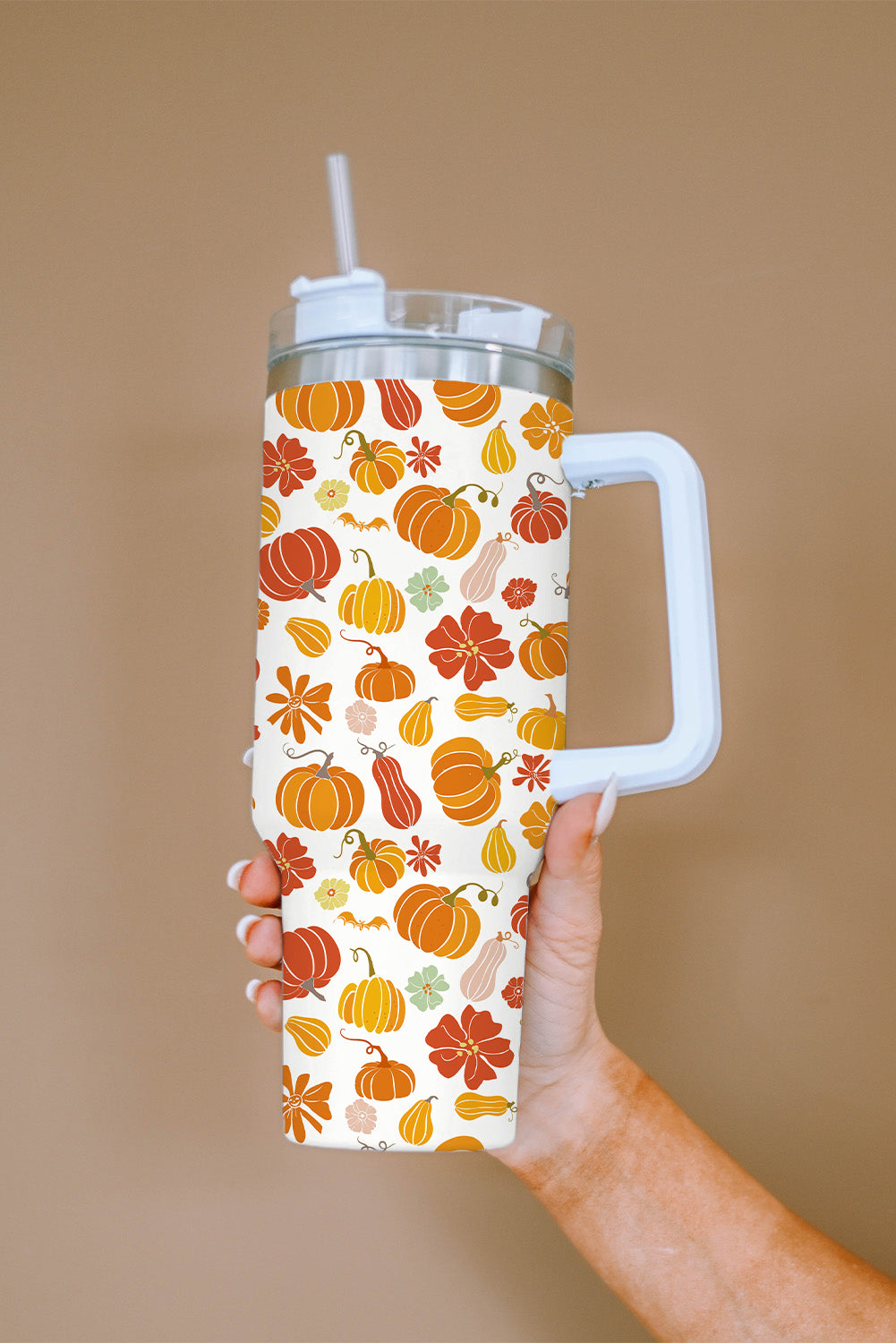 White Pumpkin Print 304 Stainless Steel Double Insulated Cup 40oz Tumblers JT's Designer Fashion