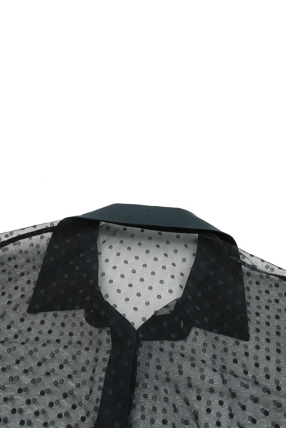 Black Polka Dot Button Up Short Sleeve Sheer Kimono Kimonos JT's Designer Fashion