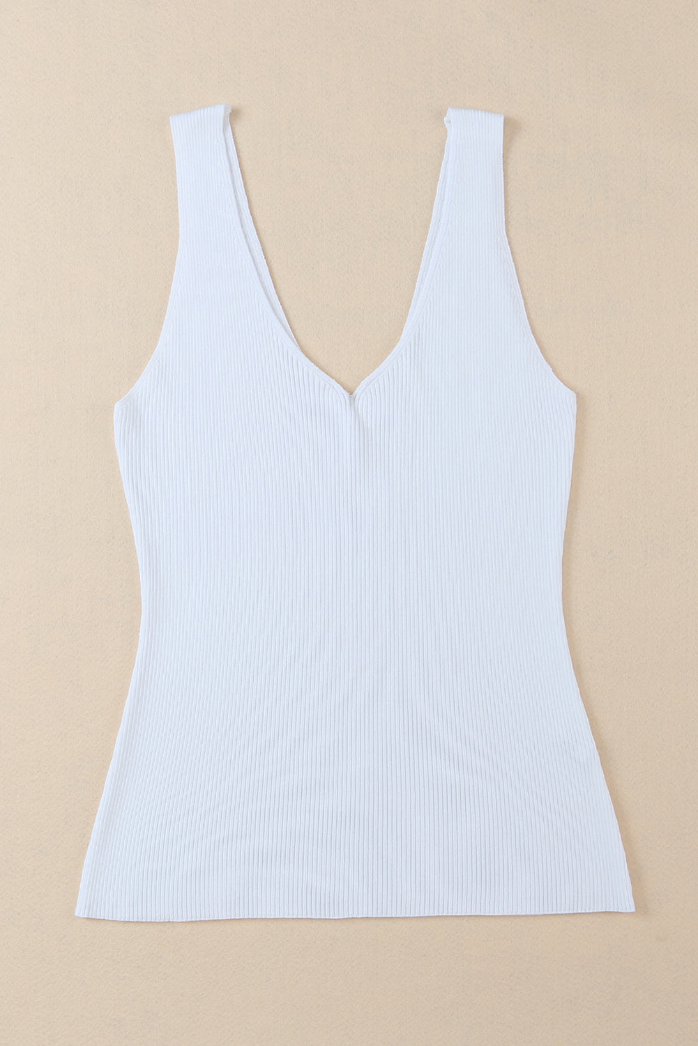 White V Neck Low-cut Back Rib Knitted Vest Tank Tops JT's Designer Fashion