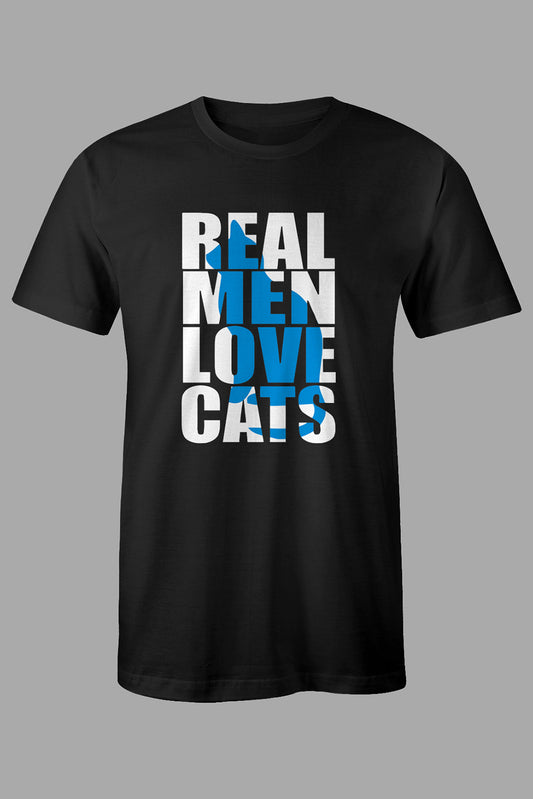 Black Real Men Love Cats Graphic Print Short Sleeve T Shirt Black 62%Polyester+32%Cotton+6%Elastane Men's Tops JT's Designer Fashion