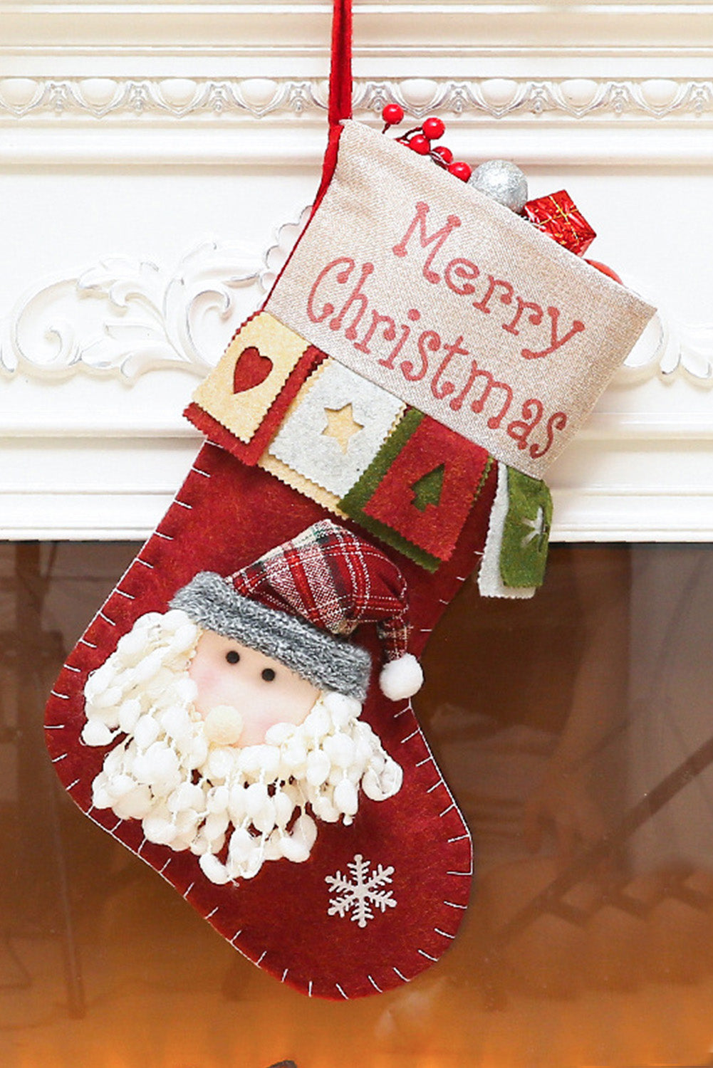 Red Dahlia Christmas Santa Claus Color Block Sock Home Decoration Other Accessories JT's Designer Fashion