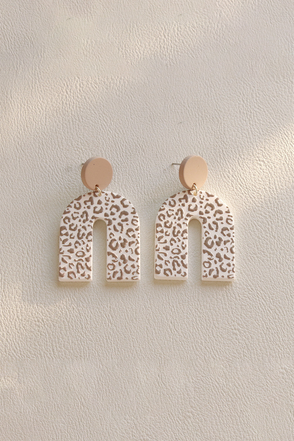 Beige Neutral Animal Print U Shaped Earrings Jewelry JT's Designer Fashion