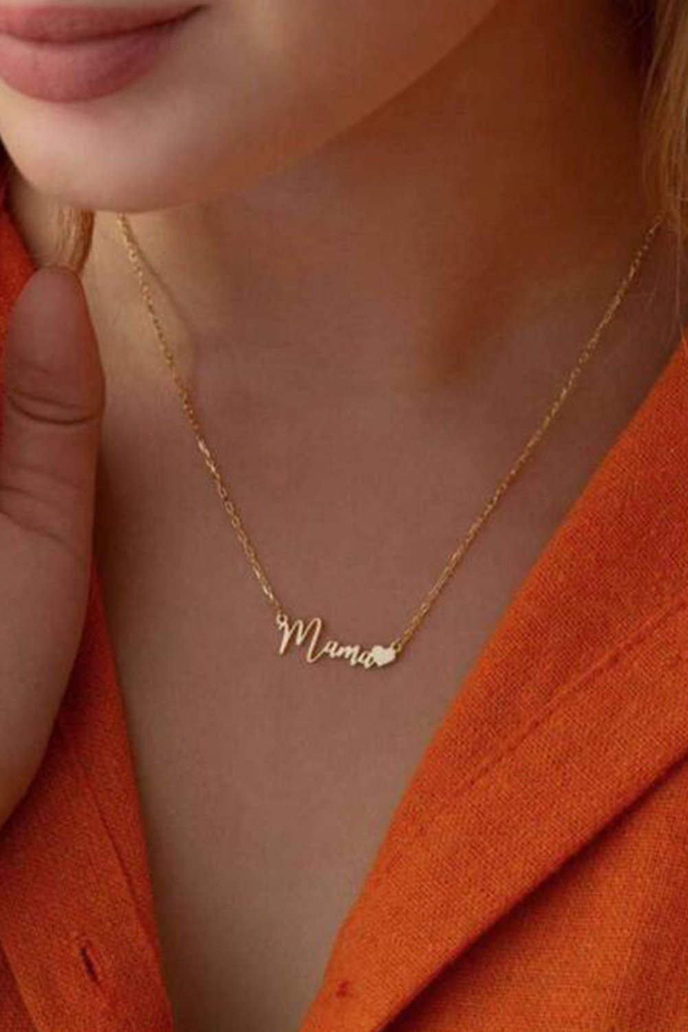 Gold mama Alphabet Peach Heart Necklace Jewelry JT's Designer Fashion