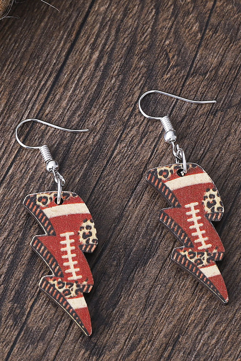 Multicolour Rugby Leopard Print Lightening Shape Earrings Jewelry JT's Designer Fashion