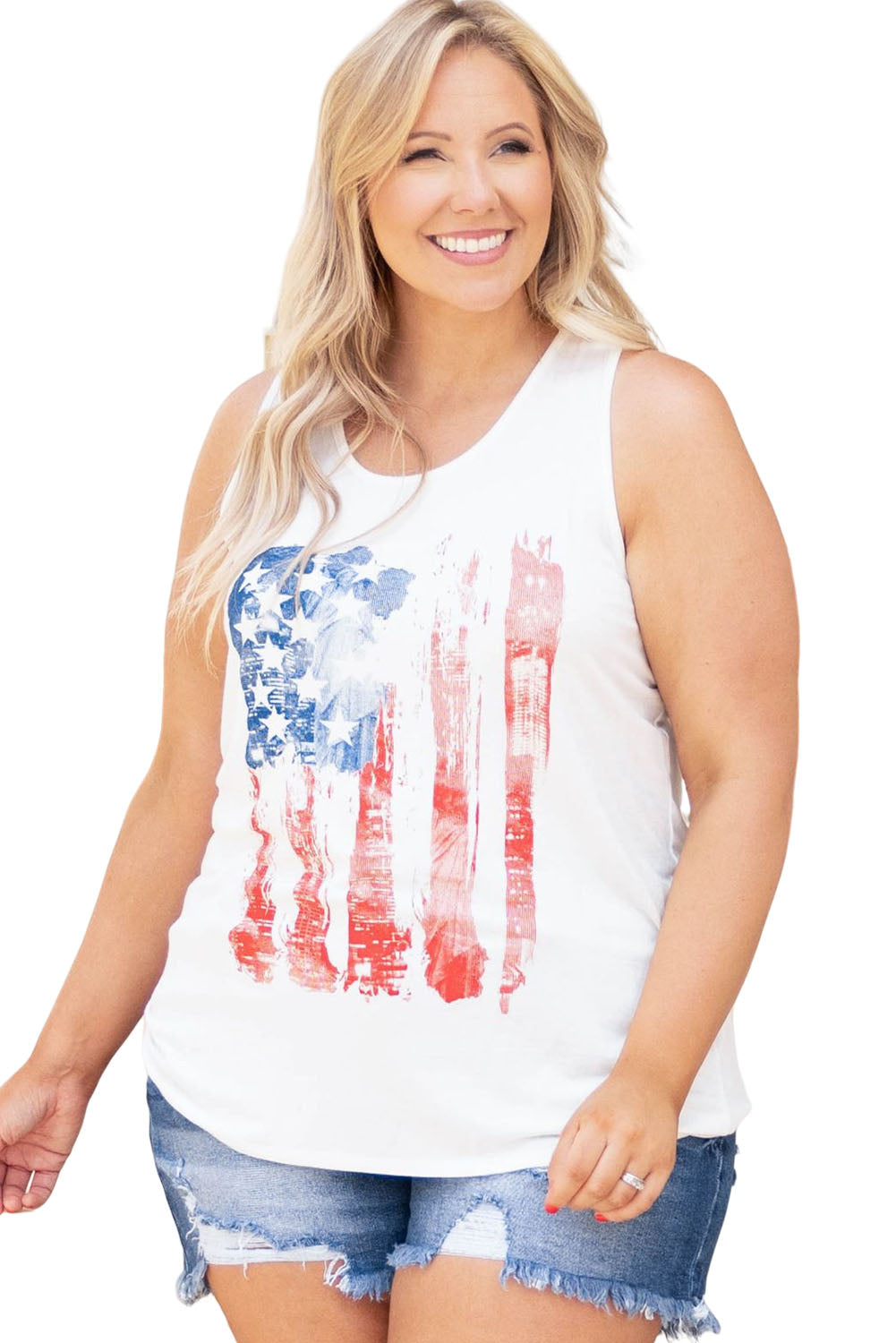 White Plus Size National Flag Print Vest Plus Size Tops JT's Designer Fashion