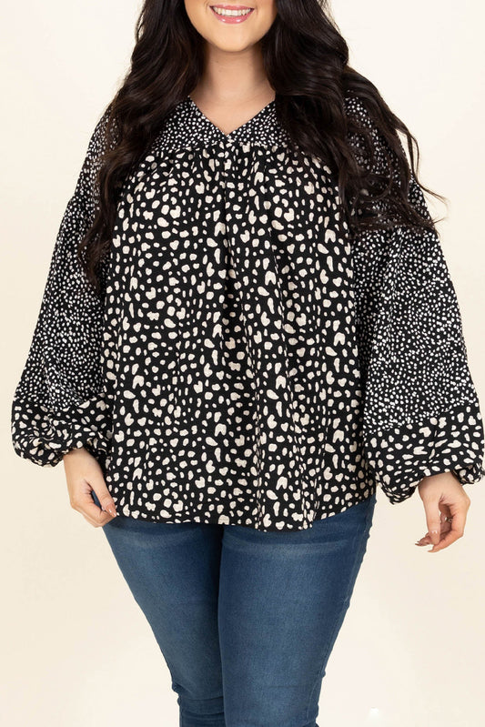 Black V Neck Cheetah Mixed Print Plus Size Blouse Plus Size Tops JT's Designer Fashion